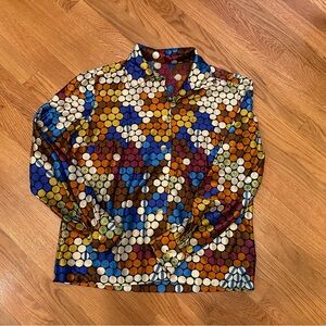 Vintage Polka Dot Button Down Handmade Shirt 1960s 1970s Polyester Groovy!